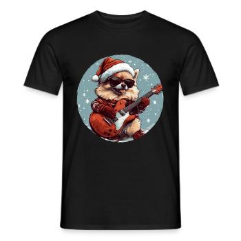 Pomeranian Hund Weihnachten Rocker Gitarre - Männer T-Shirt - Schwarz - Vorne - AI Model Male 178 light (178cm)