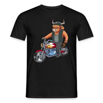 Hochlandrind Highland bovins vache motard moto - T-shirt homme - noir - Devant - AI Model Male 178 light (178cm)
