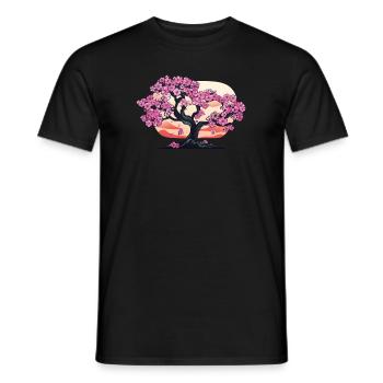 Cherry Blossom Tree Sunset - Anime Shirt - Men's T-Shirt - black - Front - AI Model Male 178 light (178cm)
