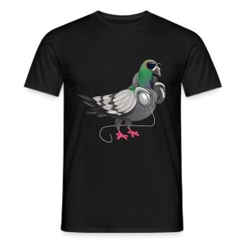 Funny techno pigeon headphones music bird - Men's T-Shirt - black - Front - AI Model Male 178 light (178cm)