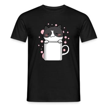 Katze Miezekatze Kaffe Kawaii Niedlich - Männer T-Shirt - Schwarz - Vorne - AI Model Male 178 light (178cm)