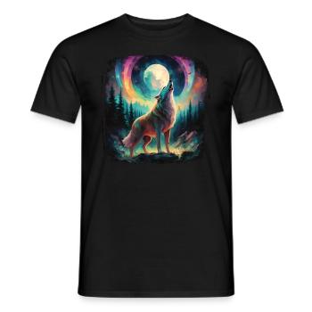 Wasserfarben Wolf Mond Fantasy Bunt Natur - Männer T-Shirt - Schwarz - Vorne - AI Model Male 178 light (178cm)