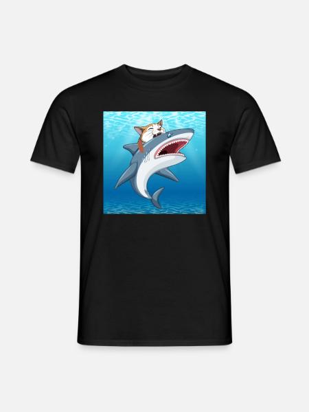 Katze beißt Hai - Männer T-Shirt - Schwarz