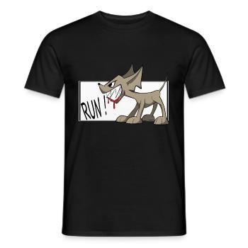Drôle de chemise / autocollant de chien. Courir! Chihuahua - T-shirt homme - noir - Devant - AI Model Male 178 light (178cm)