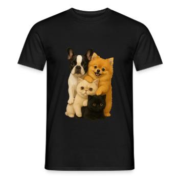 Bouledogue français Poméranien exotique à poil court - T-shirt homme - noir - Devant - AI Model Male 178 light (178cm)
