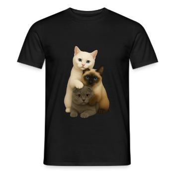 British Shorthair Siamois Fold - T-shirt homme - noir - Devant - AI Model Male 178 light (178cm)