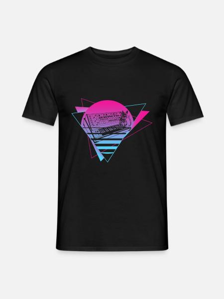Modular Synthesizer Analog Vaporwave Techno Cat - Men's T-Shirt - black