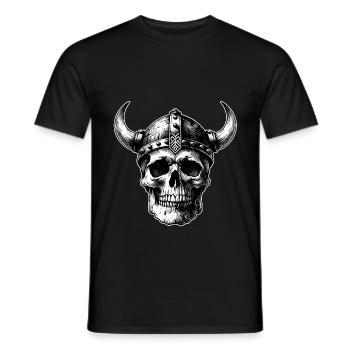 Skull mit Helm und Hörnern auf Farbklecksen - Männer T-Shirt - Schwarz - Vorne - AI Model Male 178 light (178cm)