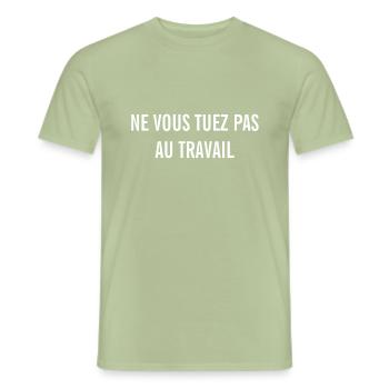 humour bureau travail - T-shirt homme - vert sauge - Devant - AI Model Male 178 light (178cm)