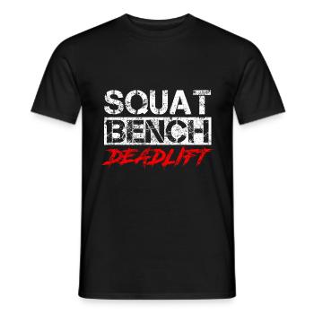 Kraftdreikampf Workout Kniebeuge Bank Kreuzheben - Männer T-Shirt - Schwarz - Vorne - AI Model Male 178 light (178cm)