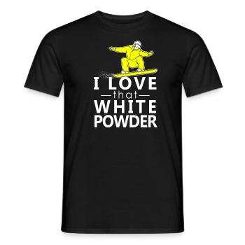I love that white powder, Snowboard Ski Winter - Men's T-Shirt - black - Front - AI Model Male 178 light (178cm)