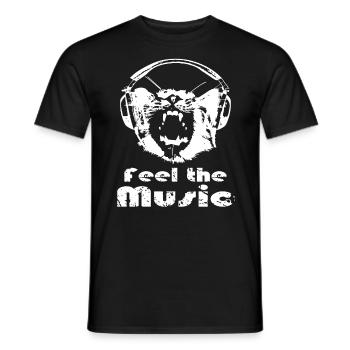 Feel the music DJ hiphop cat - Men's T-Shirt - black - Front - AI Model Male 178 light (178cm)