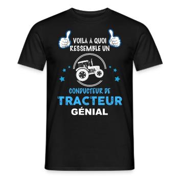 Conducteur de tracteur, métier agriculteur - T-shirt homme - noir - Devant - AI Model Male 178 light (178cm)
