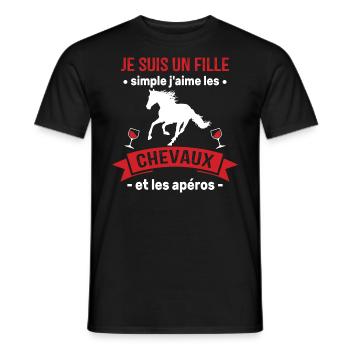 Un fille j'aime les chevaux et les apéros - T-shirt homme - noir - Devant - AI Model Male 178 light (178cm)
