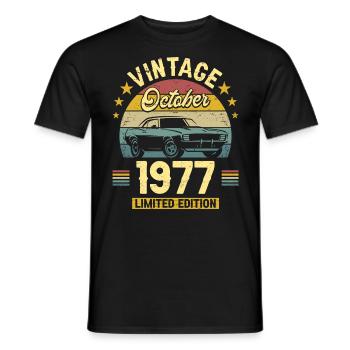 Vintage October 1977 45 Years Anniversary - Men's T-Shirt - black - Front - AI Model Male 178 light (178cm)