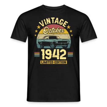 Vintage October 1942 80 Years Anniversary - Men's T-Shirt - black - Front - AI Model Male 178 light (178cm)