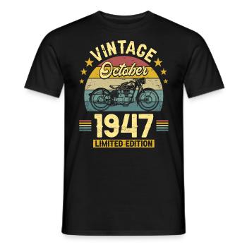 Vintage October 1947 75 Years Anniversary - Men's T-Shirt - black - Front - AI Model Male 178 light (178cm)