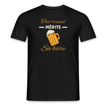 Tout travail mérite sa bière - T-shirt homme - noir - Devant - AI Model Male 178 light (178cm)