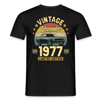 Vintage November 1977 45 years Anniversary - Men's T-Shirt - black - Front - AI Model Male 178 light (178cm)