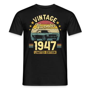 Vintage November 1947 75 years anniversary - Men's T-Shirt - black - Front - AI Model Male 178 light (178cm)