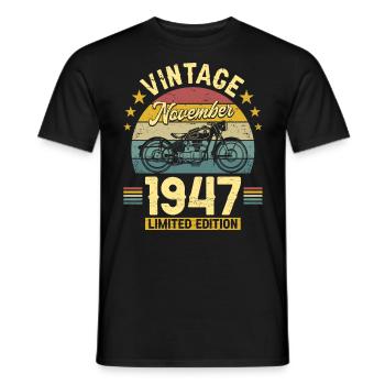 Vintage November 1947 75 years anniversary - Men's T-Shirt - black - Front - AI Model Male 178 light (178cm)