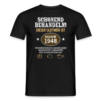 Schonend Behandeln Oldtimer Baujahr 1948 Geboren - Männer T-Shirt - Schwarz - Vorne - AI Model Male 178 light (178cm)