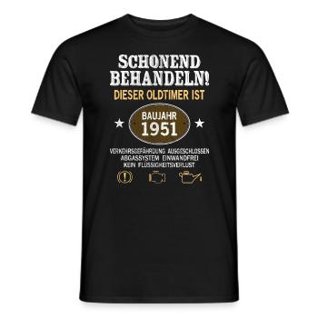Schonend Behandeln Oldtimer Baujahr 1951 Geboren - Männer T-Shirt - Schwarz - Vorne - AI Model Male 178 light (178cm)