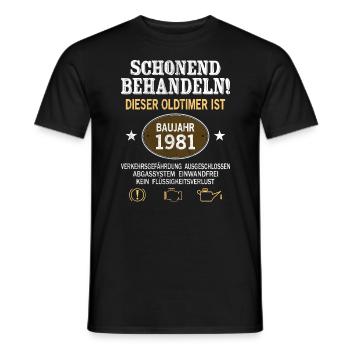 Schonend Behandeln Oldtimer Baujahr 1981 Geboren - Männer T-Shirt - Schwarz - Vorne - AI Model Male 178 light (178cm)