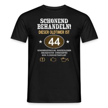 Schonend Behandeln Oldtimer Ist 44 Jahre 44. - Männer T-Shirt - Schwarz - Vorne - AI Model Male 178 light (178cm)