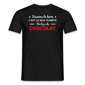 sauvons la terre c'est la seul planète chocolat - T-shirt homme - noir - Devant - AI Model Male 178 light (178cm)