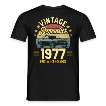 Vintage December 1977 45 years anniversary - Men's T-Shirt - black - Front - AI Model Male 178 light (178cm)