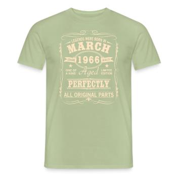 Millésime Mars 1966 Anniversaire - T-shirt homme - vert sauge - Devant - AI Model Male 178 light (178cm)