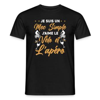 Je Suis Un Mec Simple J'aime Le Vélo Et L Apéro - T-shirt homme - noir - Devant - AI Model Male 178 light (178cm)