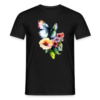 Colorfulotyl fluttering among flowers - Men's T-Shirt - black - Front - AI Model Male 178 light (178cm)