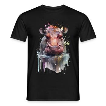 Nilpferd Flusspferd Hippo Auquarell - Men's T-Shirt - black - Front - AI Model Male 178 light (178cm)
