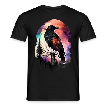 Raven Watercolor Forest Animal Mountains Bird Poster - Men's T-Shirt - black - Front - AI Model Male 178 light (178cm)