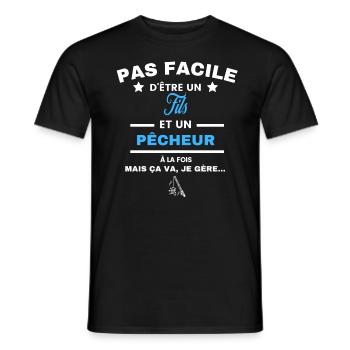 pas facile d'être pêcheur et Fils - T-shirt homme - noir - Devant - AI Model Male 178 light (178cm)