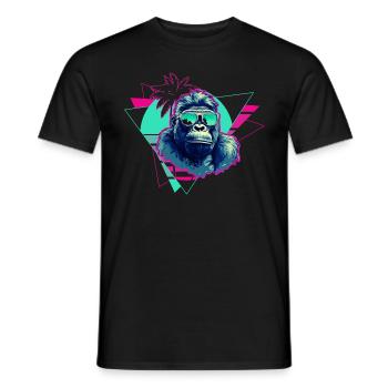 Gorille avec lunettes de soleil Retro Synthwave - T-shirt homme - noir - Devant - AI Model Male 178 light (178cm)