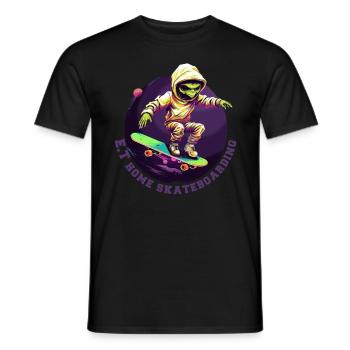 Alien auf Skateboard mit Schriftzug - Männer T-Shirt - Schwarz - Vorne - AI Model Male 178 light (178cm)