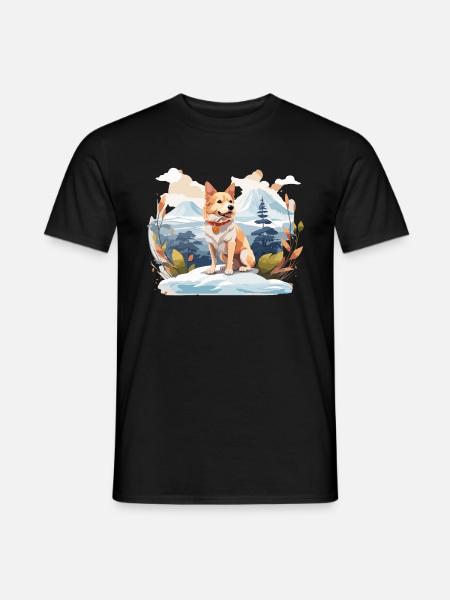 Hokkaido Dog in the mountains - Men's T-Shirt - black