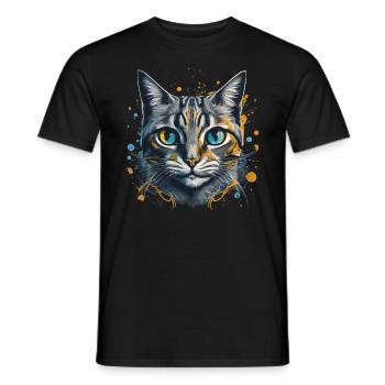 Katze Porträt Bunt Kunstwerk | Tiermotiv Katze - Männer T-Shirt - Schwarz - Vorne - AI Model Male 178 light (178cm)