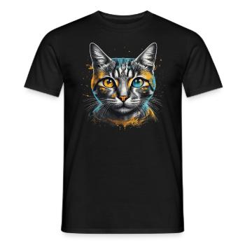 Katze Porträt Bunt Kunstwerk | Tiermotiv Katze - Männer T-Shirt - Schwarz - Vorne - AI Model Male 178 light (178cm)