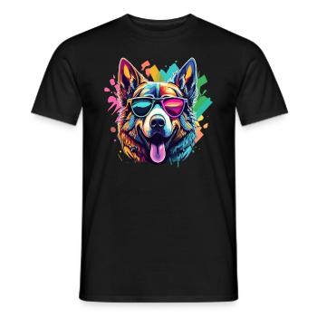Schäferhund Bunt Sonnenbrille Kunstwerk Tiermotiv - Männer T-Shirt - Schwarz - Vorne - AI Model Male 178 light (178cm)