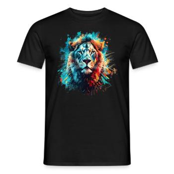 Lion Animal Print Art Animal Lover Colorful Lion - Men's T-Shirt - black - Front - AI Model Male 178 light (178cm)