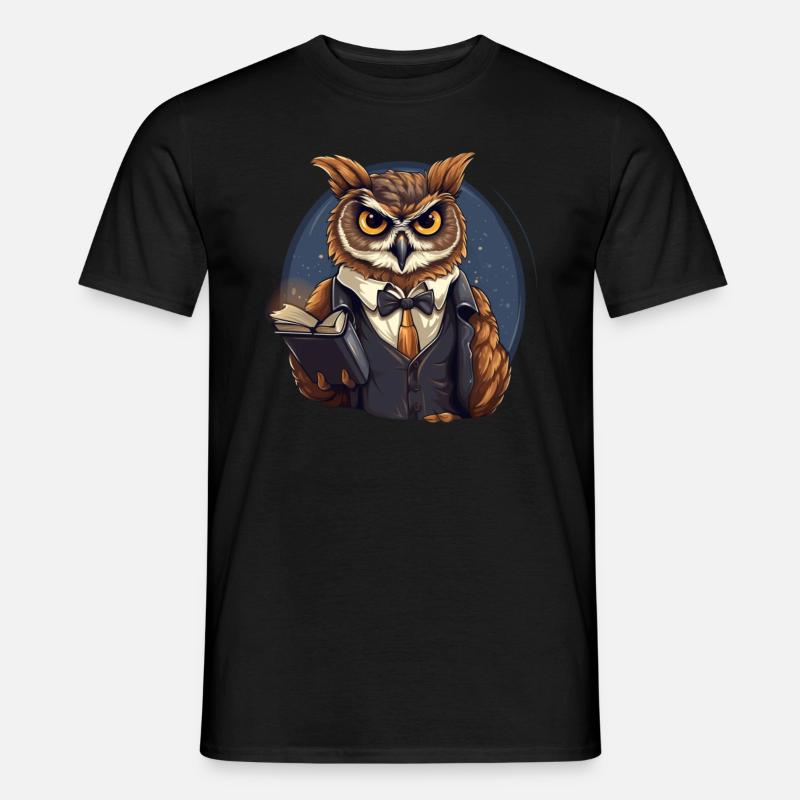 Lehrer Eule mit Buch - Männer T-Shirt - Schwarz