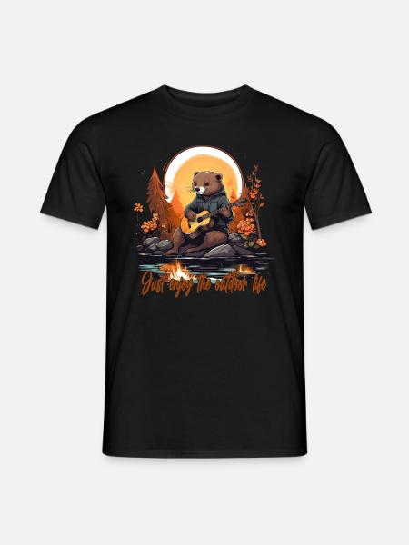 Otter mit Schriftzug - Männer T-Shirt - Schwarz