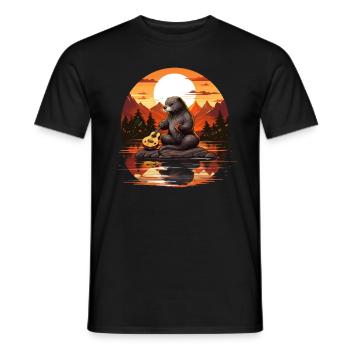 Otters at the lake - Men's T-Shirt - black - Front - AI Model Male 178 light (178cm)