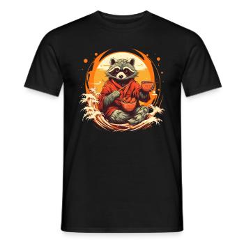 Raccoon in kimono - Men's T-Shirt - black - Front - AI Model Male 178 light (178cm)