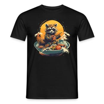 Le raton laveur mange des ramen asiatiques - T-shirt homme - noir - Devant - AI Model Male 178 light (178cm)