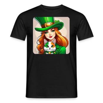 Leprechaun de la Saint-Patrick avec chat - T-shirt homme - noir - Devant - AI Model Male 178 light (178cm)